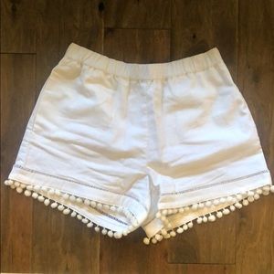 White Pom Pom linen shorts